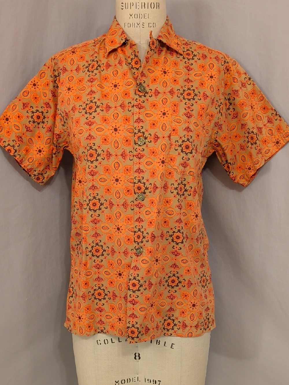 Vintage Hawaiian Shirt Men's Neon Bright Short-Sleeve  Button-Up Guy Romo 60s Sm